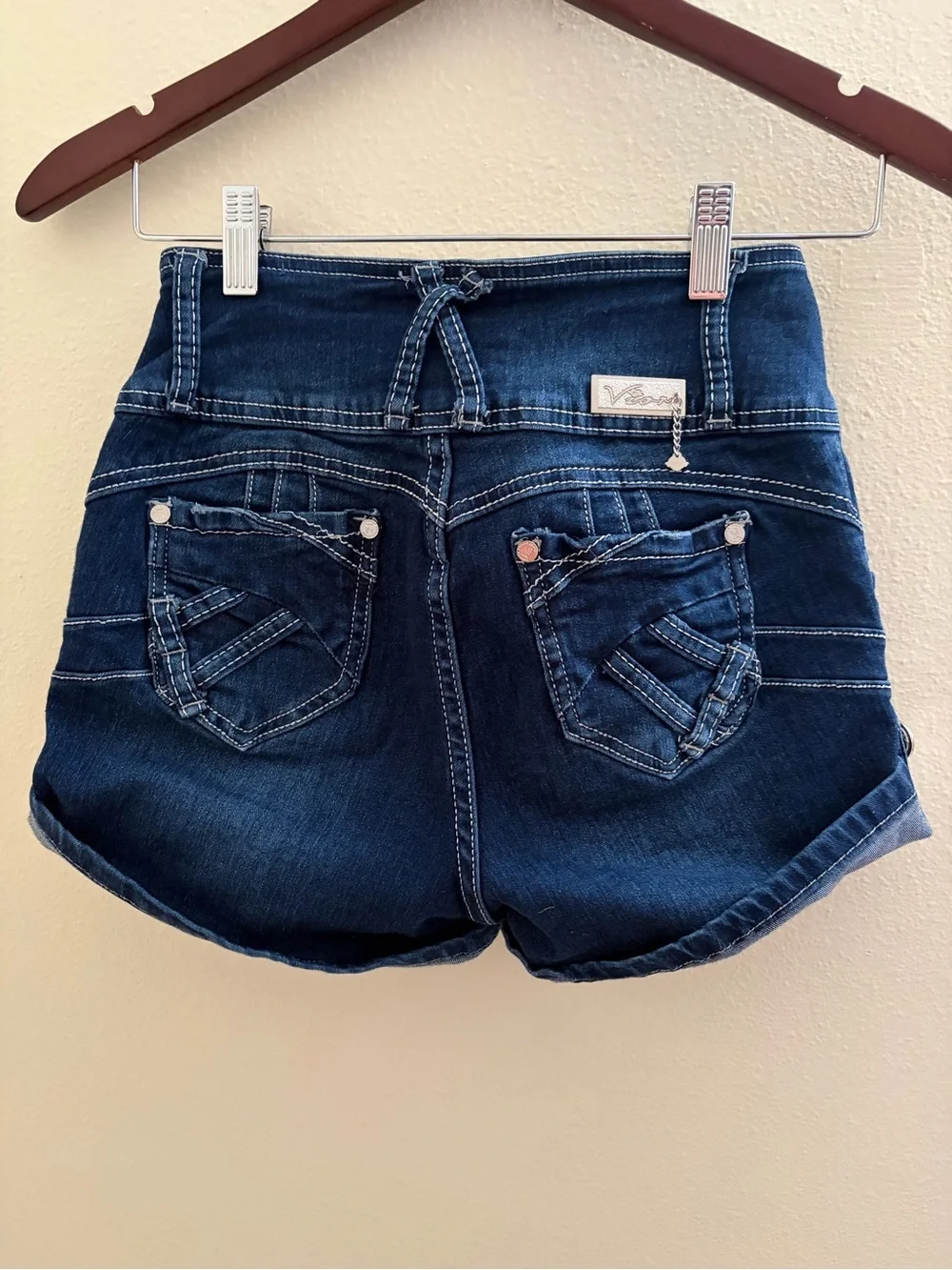 Vior Levanta Pompis Dark Wash High Rise Denim Shorts Stretch Cuffed Size 3